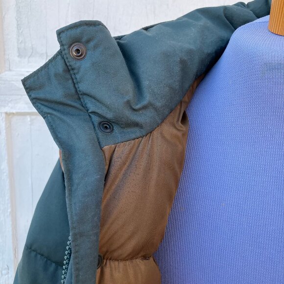 Golden Goose Down Puffer Coat Green & Faux Suede Shoulder Vintage Made in Canada - Picture 4 of 11